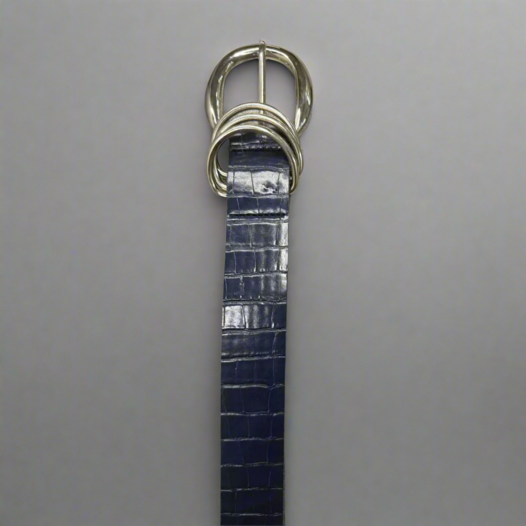 The Textured Statement Buckle Belt - Blue