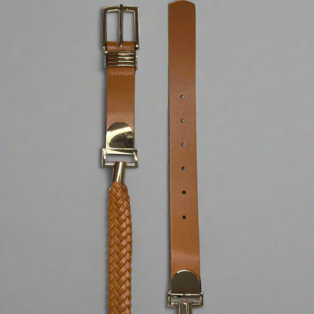 The Braided Accent Buckle Belt - Tan