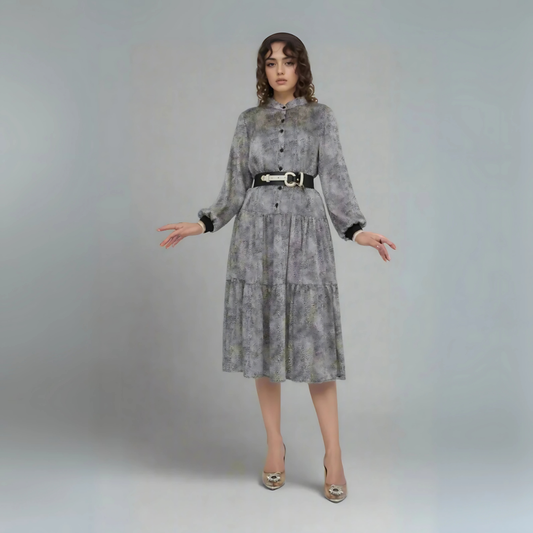 The Printed Tiered Dress with Contrast Belt