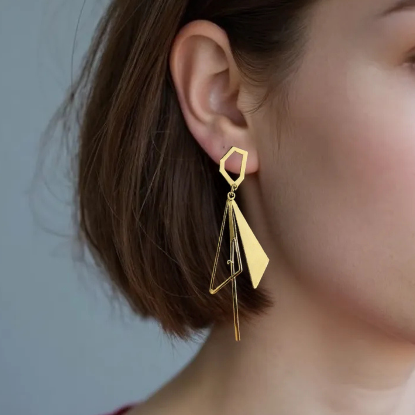 Geometric Asymmetric Drop Earrings - Gold
