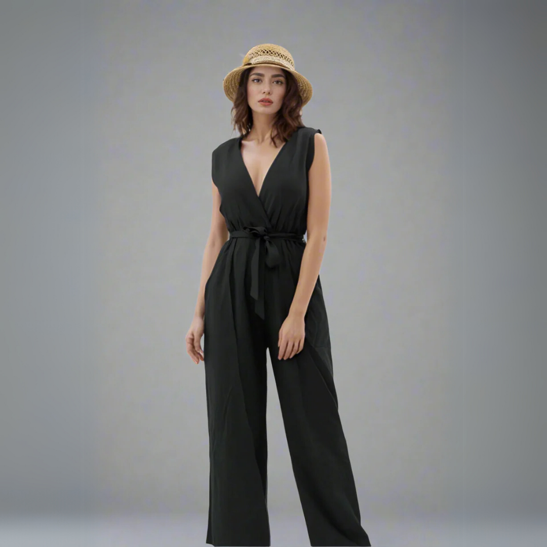 The Effortless V-Neck Wide-Leg Jumpsuit - Black