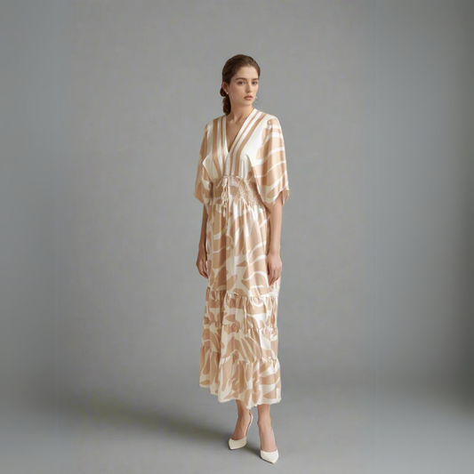 The Abstract Print Shirred Kaftan Maxi Dress