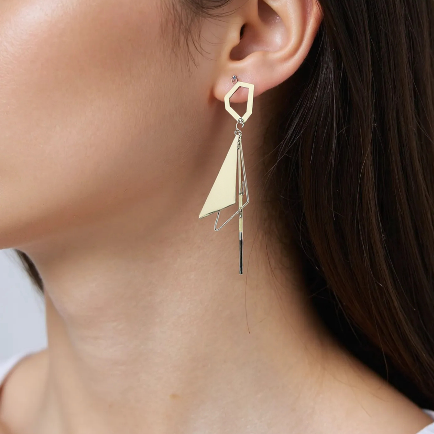 Geometric Asymmetric Drop Earrings - Silver
