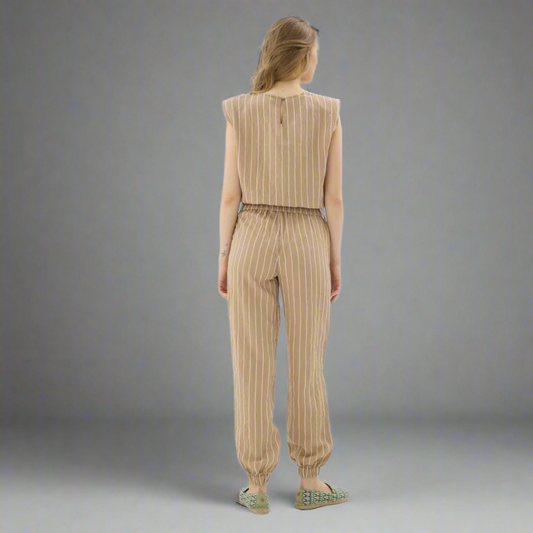 Pinstripe Structured Trousers - Light Brown