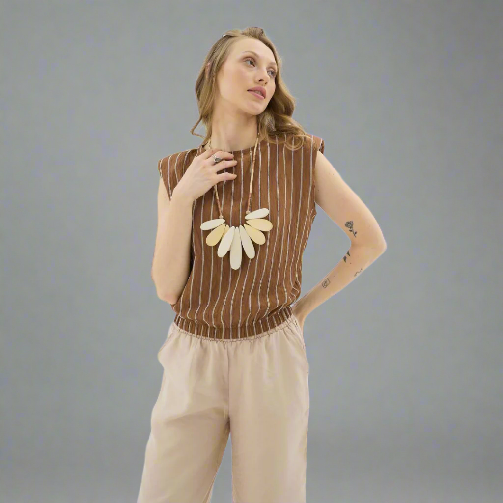 Pinstripe Sleeveless Top - Dark Brown