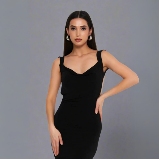 The Sculptural Open-Back Maxi Dress - Black