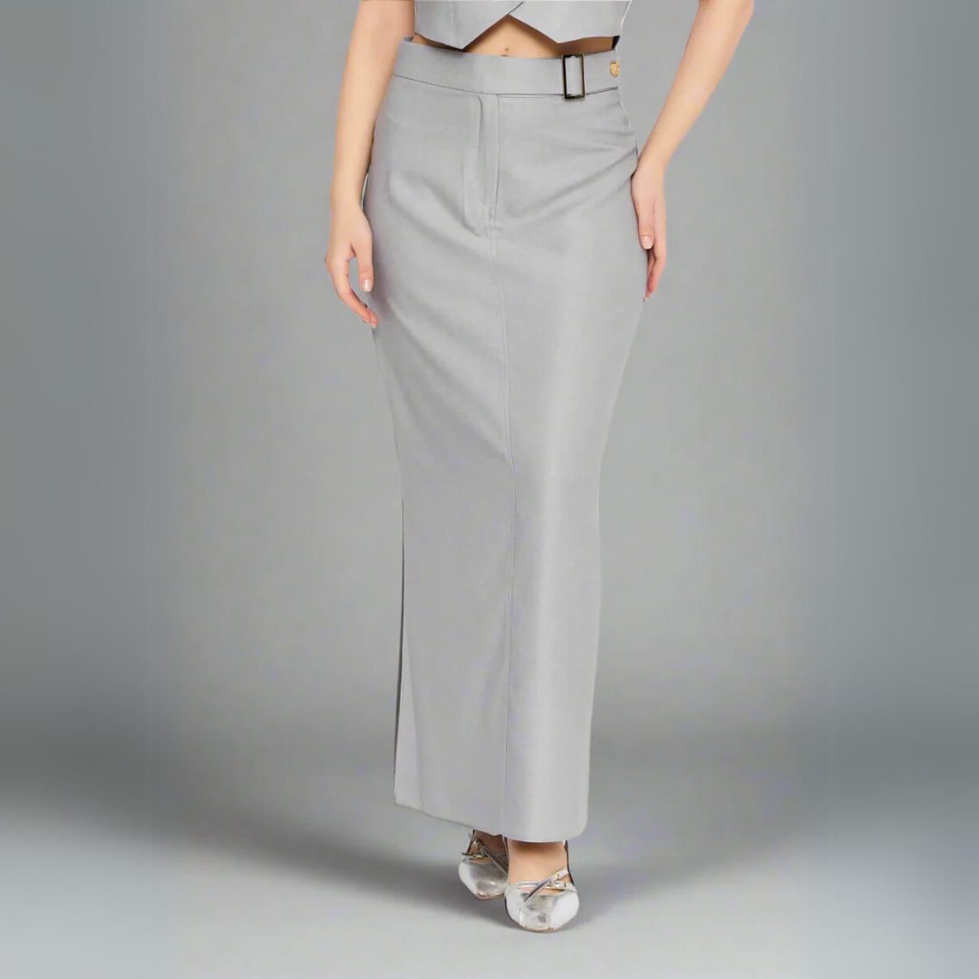 Structured Maxi Skirt with Belt Detail