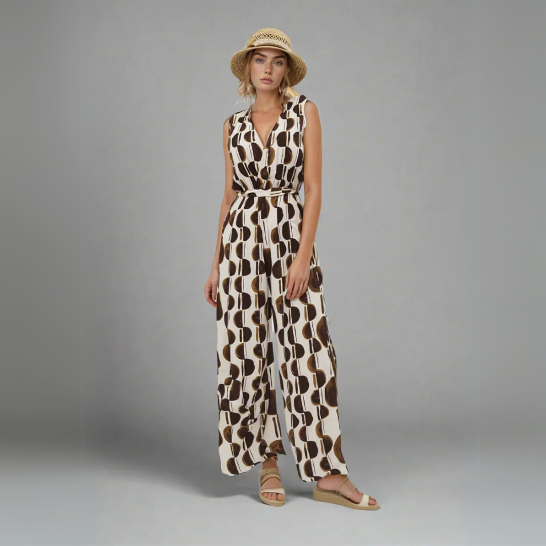 The Effortless V-Neck Wide-Leg Jumpsuit - Brown