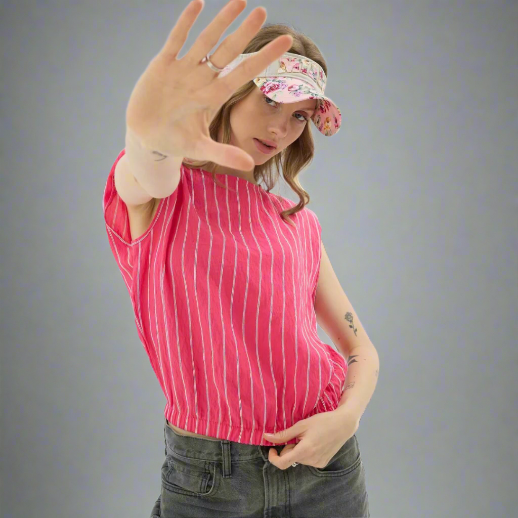 Pinstripe Sleeveless Top - Fuchsia