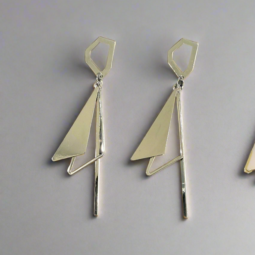 Geometric Asymmetric Drop Earrings - Silver