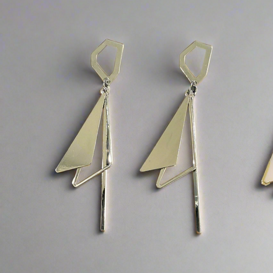 أقراط متدلية هندسية غير متماثلة - فضية