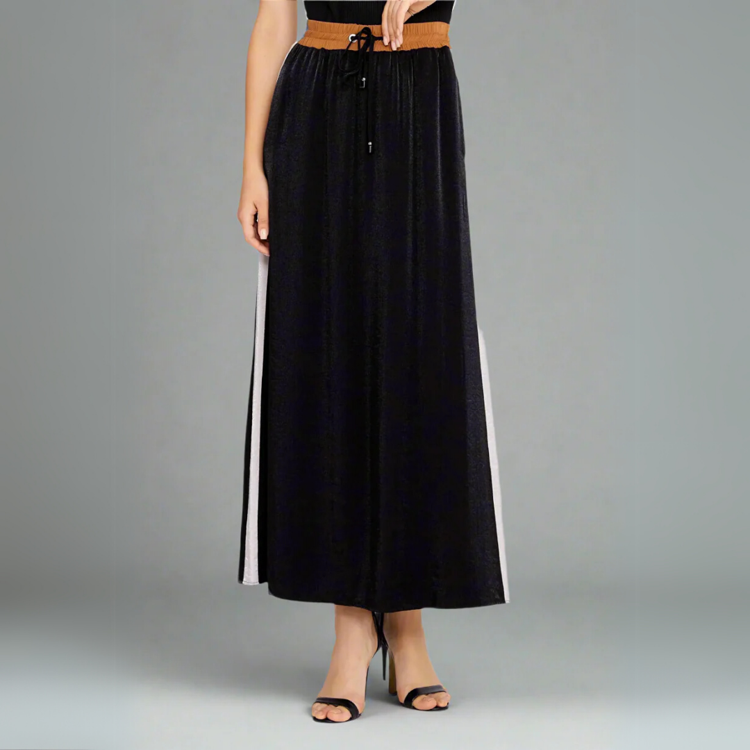 Midi Black Skirt with White Line