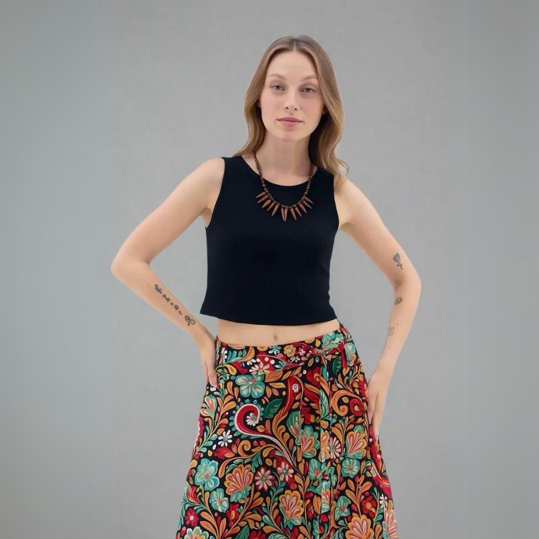 Ribbed Cropped Tank Top - Black