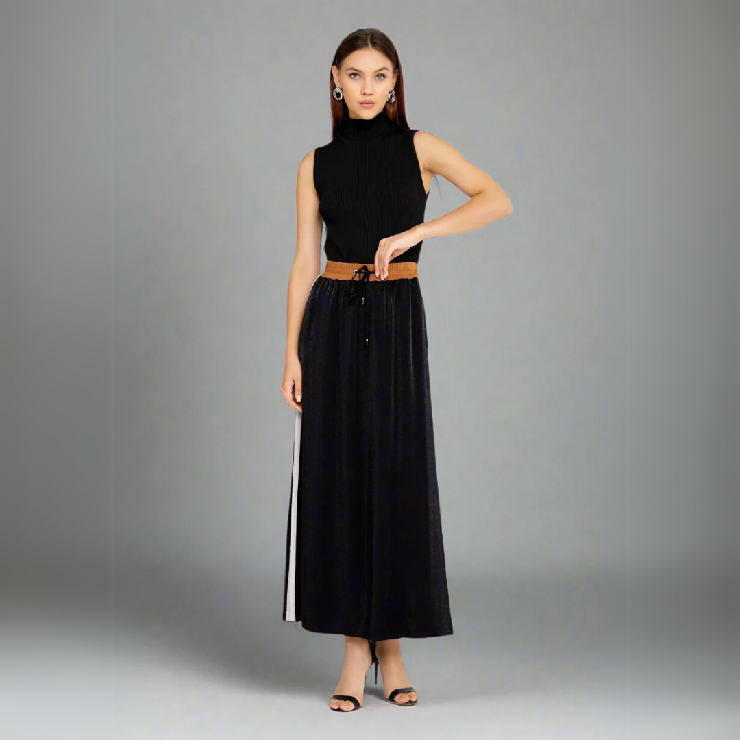 Midi Black Skirt with White Line