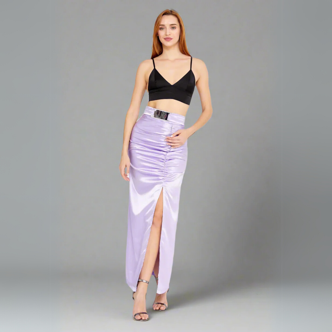 Ruched High-Slit Maxi Skirt - Lavender
