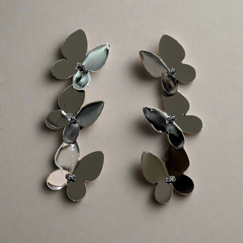 The Cascading Butterfly Drop Earrings - Silver