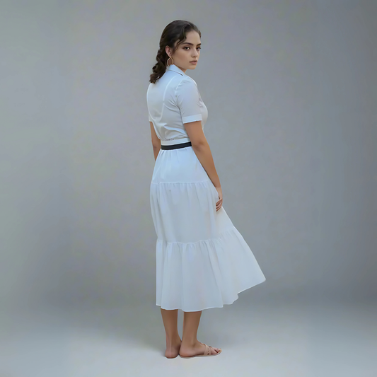 The Chic Button-Front Tiered Dress - White