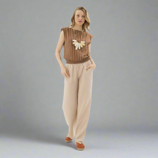 Pinstripe Sleeveless Top - Dark Brown