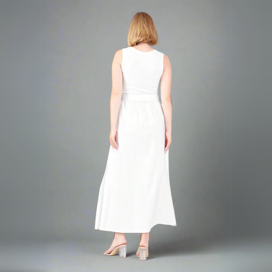 فستان ماكسي عصري بحزام - أبيض