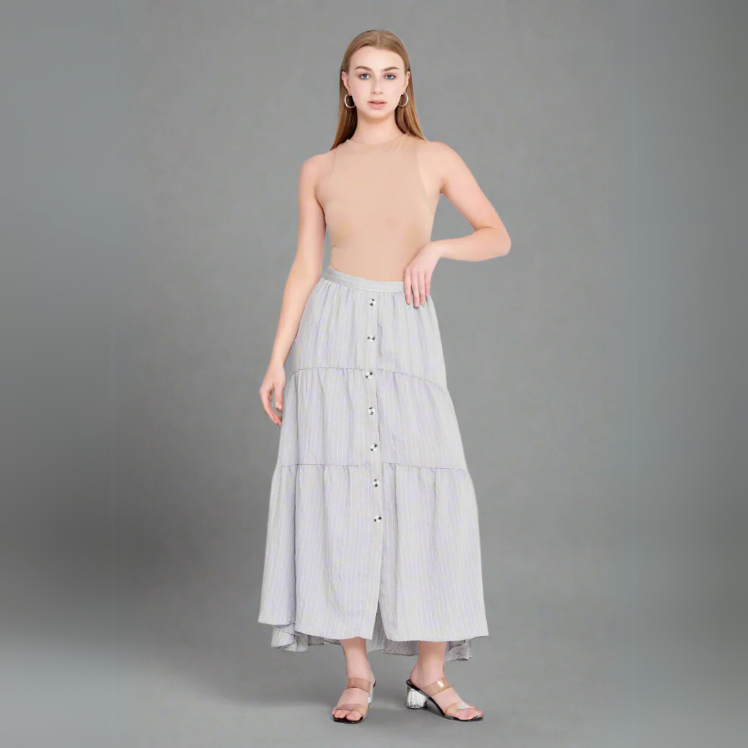 The Pinstripe Tiered Maxi Skirt