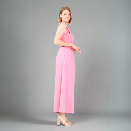 فستان ماكسي عصري بحزام - وردي