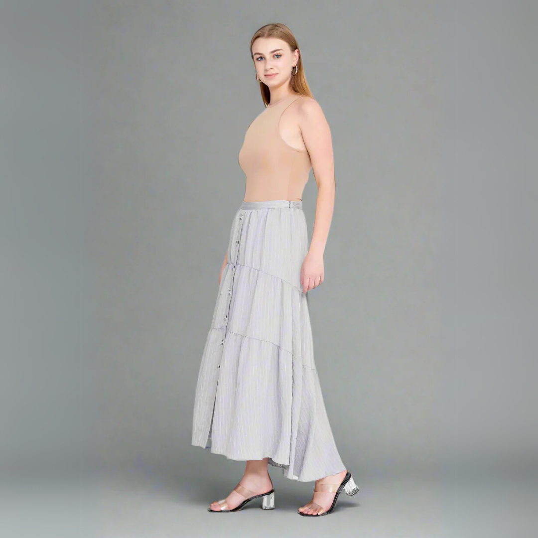 The Pinstripe Tiered Maxi Skirt