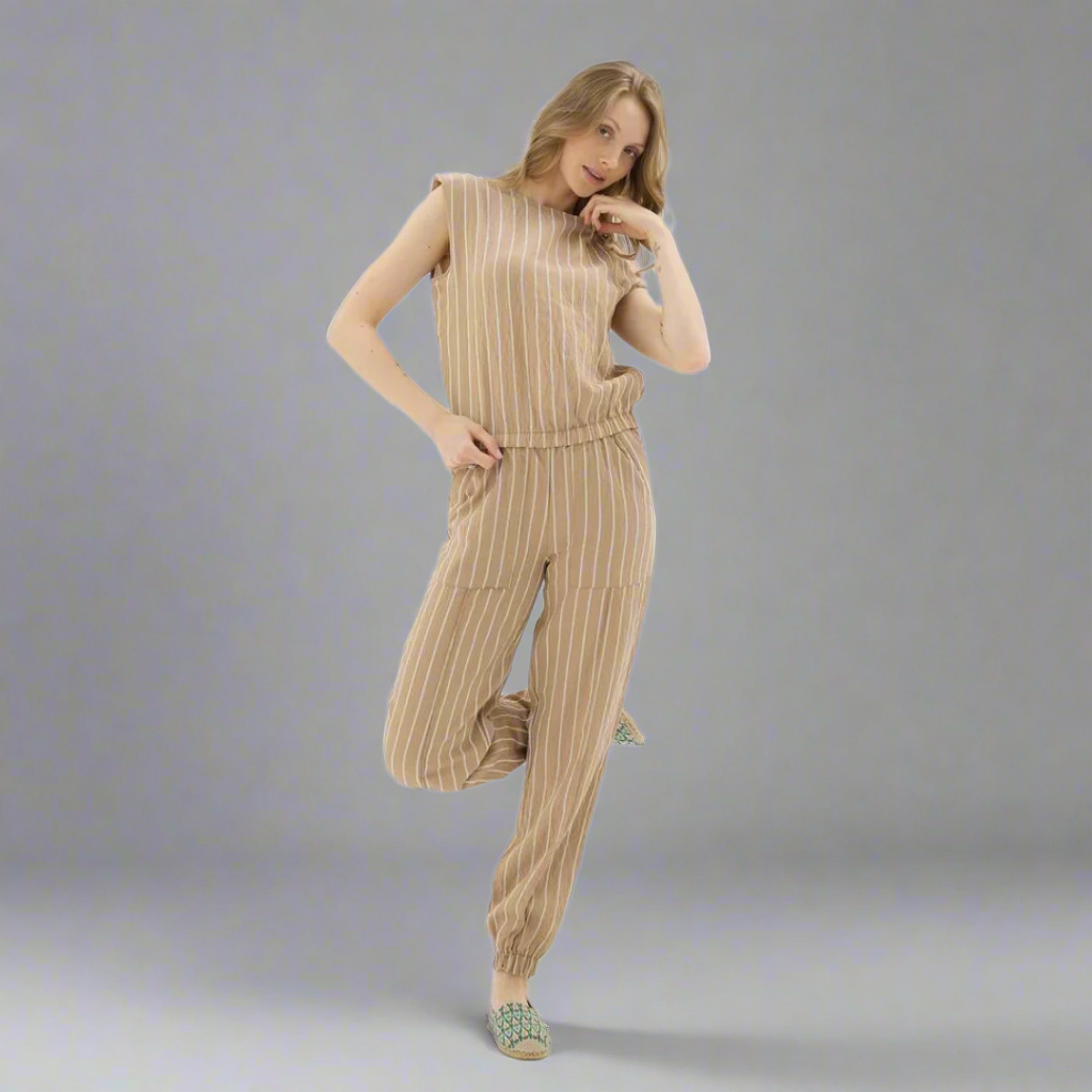 Pinstripe Structured Trousers - Light Brown