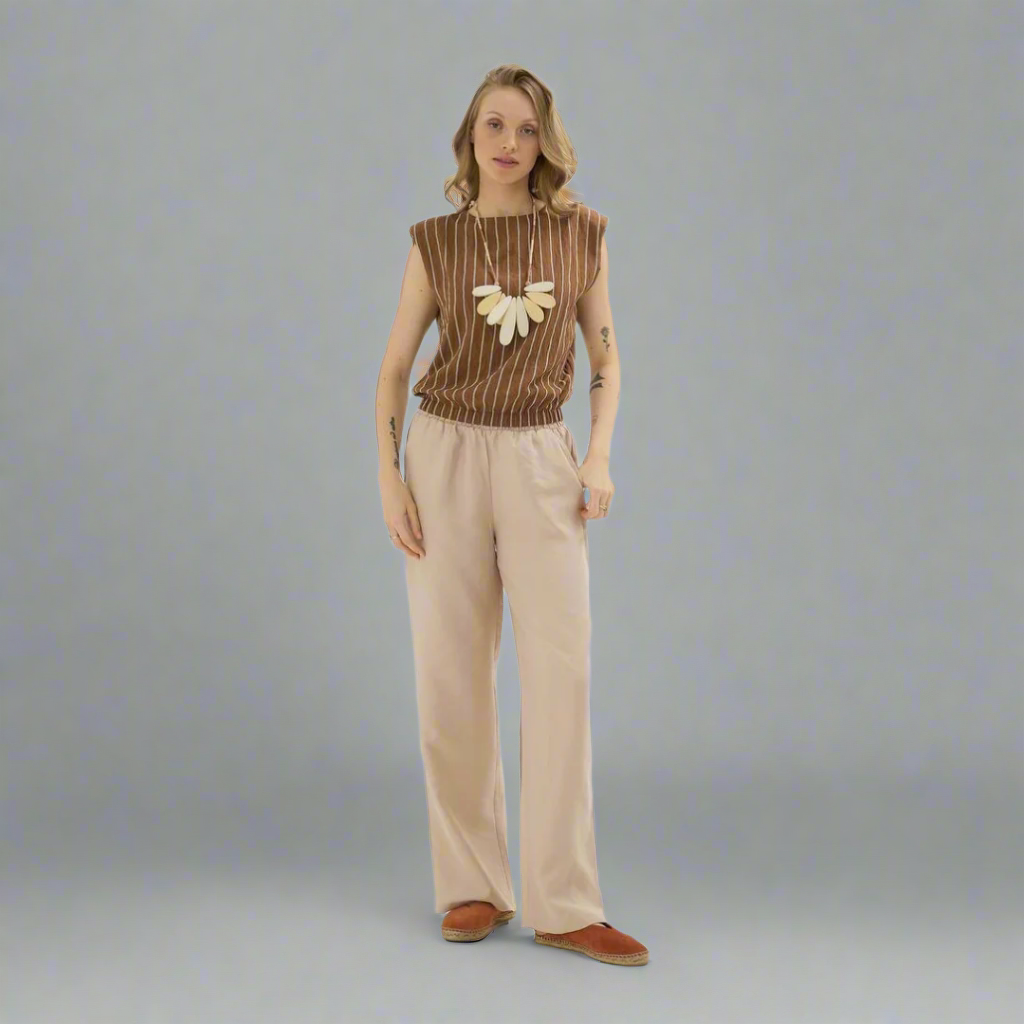 Pinstripe Sleeveless Top - Dark Brown