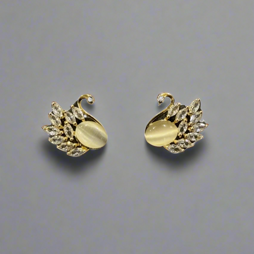 The Opalescent Swan Stud Earrings - Gold