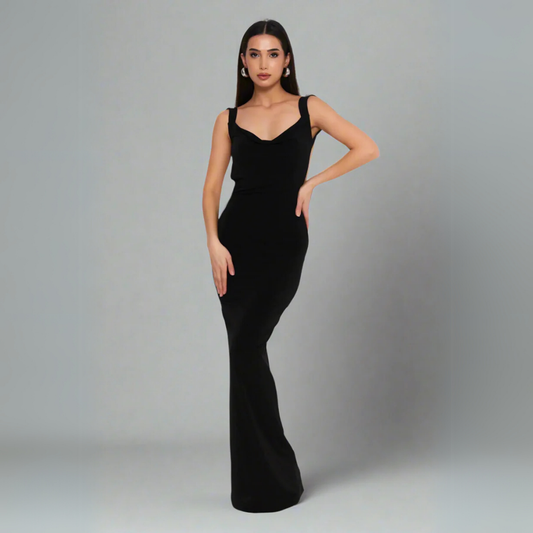 The Sculptural Open-Back Maxi Dress - Black