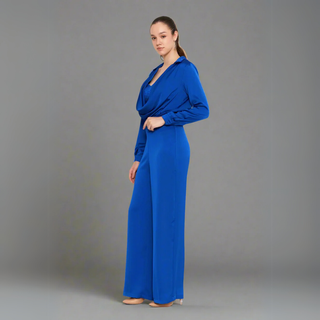 Long Sleeve Blue Casual Jumpsuit
