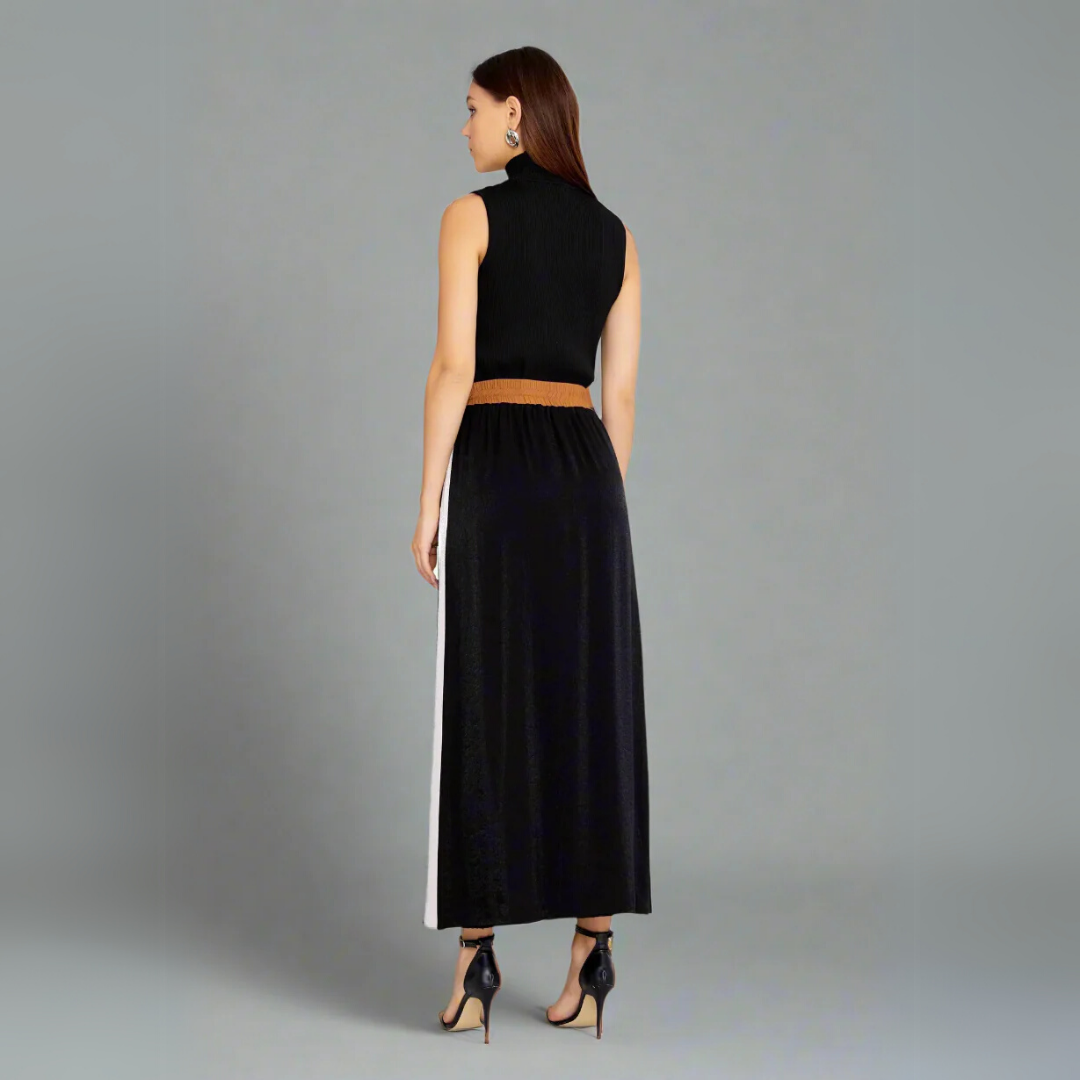 Midi Black Skirt with White Line