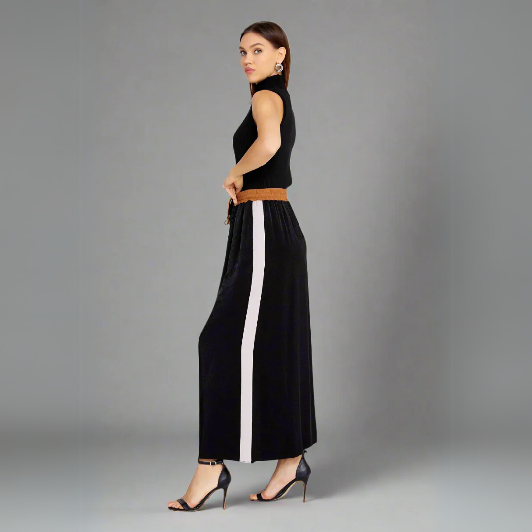 Midi Black Skirt with White Line