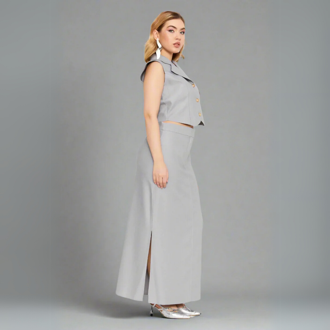 Structured Maxi Skirt with Belt Detail