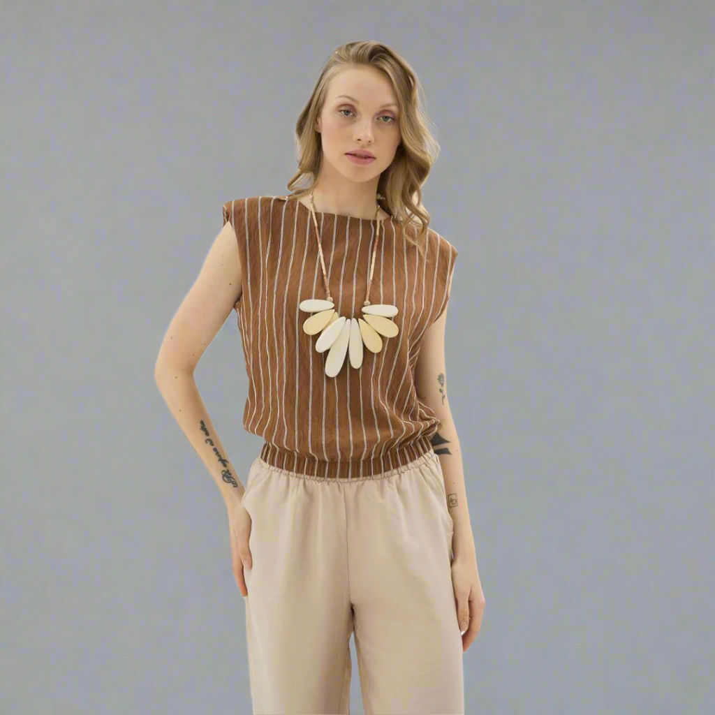 Pinstripe Sleeveless Top - Dark Brown