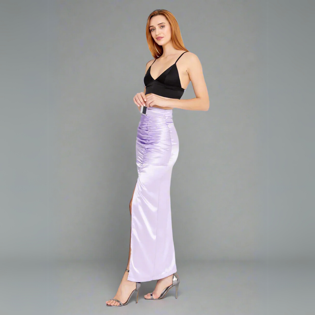 Ruched High-Slit Maxi Skirt - Lavender