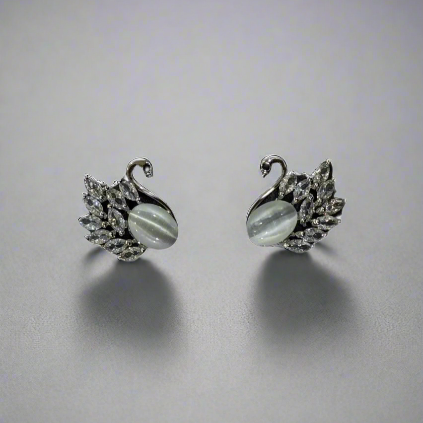 The Opalescent Swan Stud Earrings - Silver
