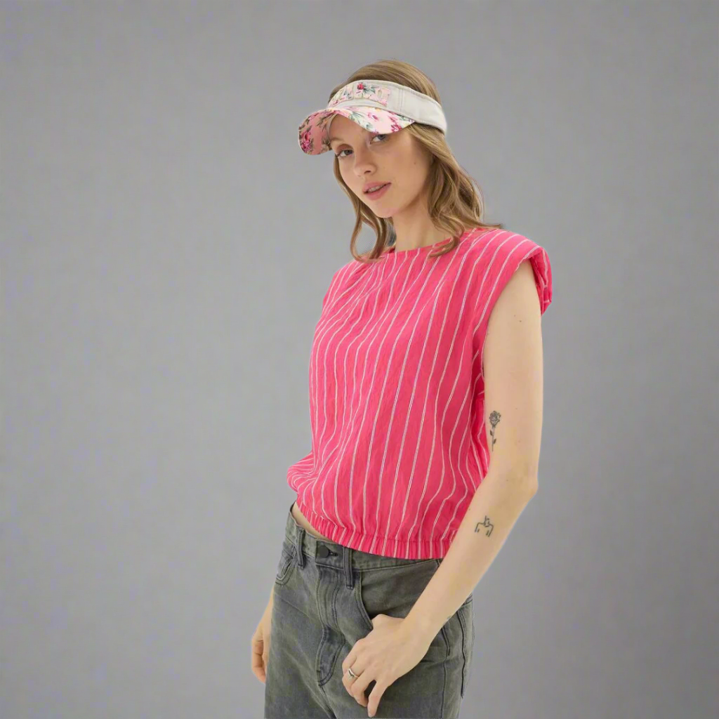 Pinstripe Sleeveless Top - Fuchsia