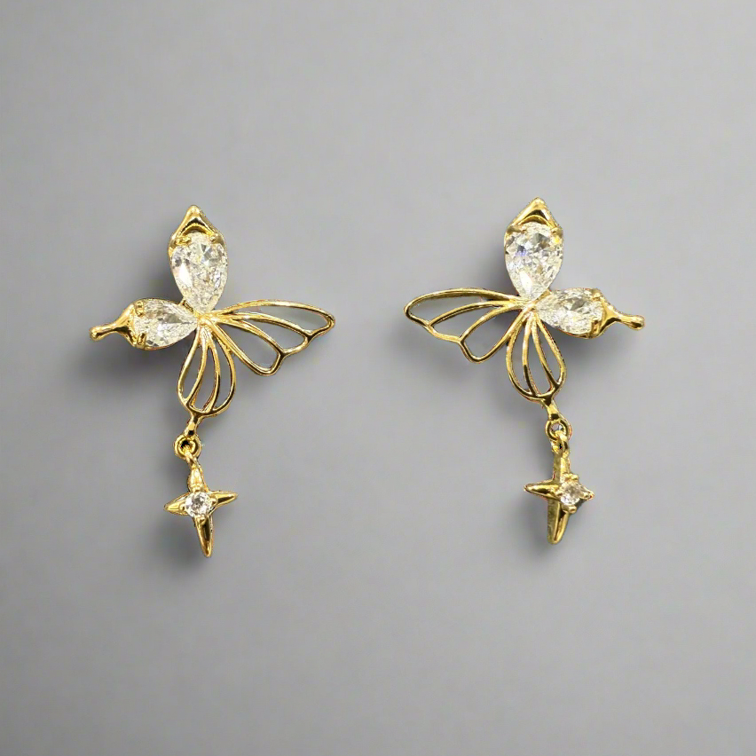 Cubic Zirconia Butterfly Drop Earrings