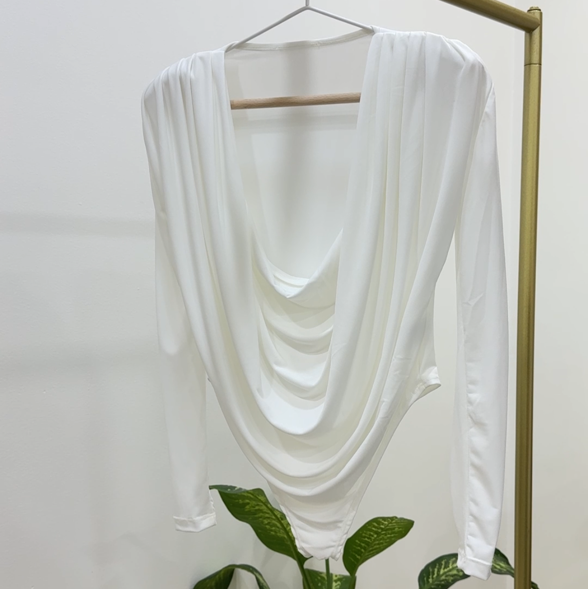 The Elegant Draped Wrap Bodysuit - White