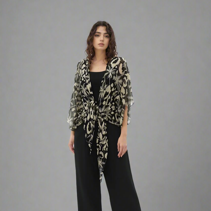 The Sheer Abstract Print Tie-Front Kimono