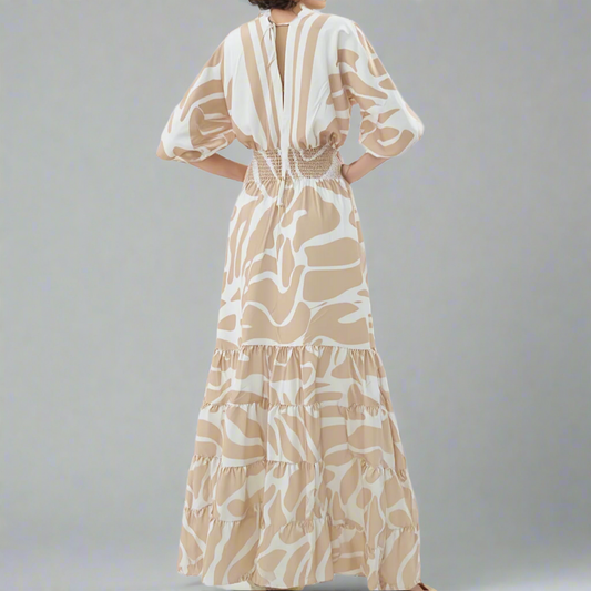 The Abstract Print Shirred Kaftan Maxi Dress