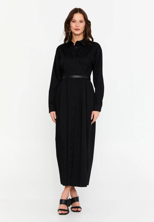 The Classic Collared Maxi Shirt Dress - Black