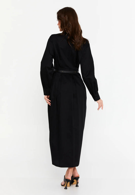The Classic Collared Maxi Shirt Dress - Black