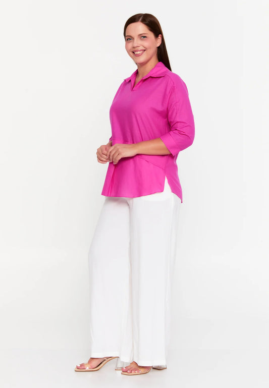 بلوزة مريحة بفتحة رقبة على شكل حرف V ومنخفضة - وردي