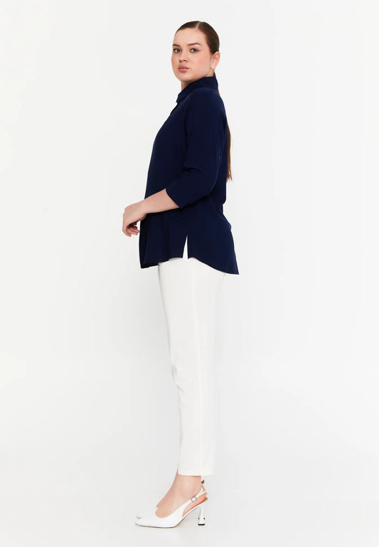 The Relaxed Fit V-Neck High-Low Blouse - Navi