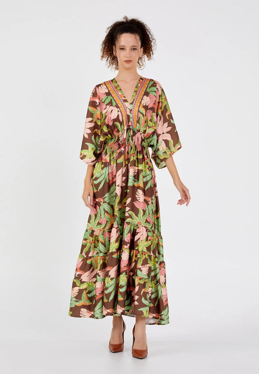 The Tropical Floral Batwing Maxi Dress