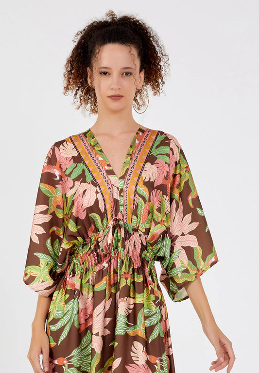 The Tropical Floral Batwing Maxi Dress