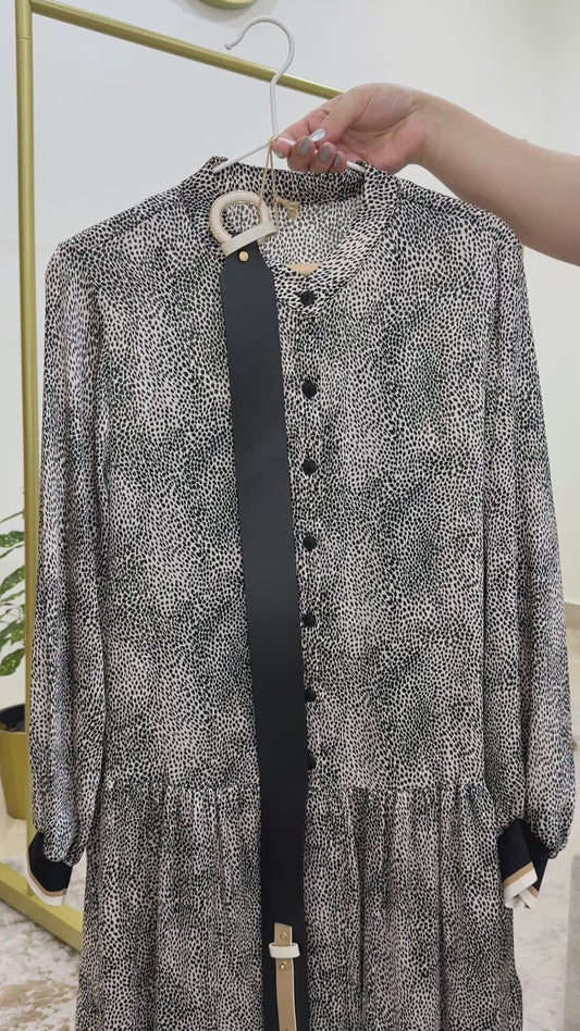 The Printed Tiered Dress with Contrast Belt