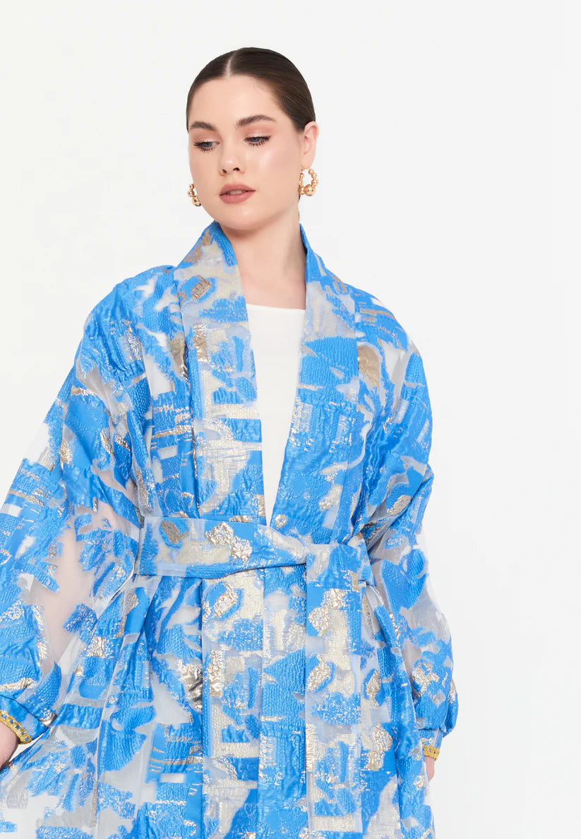 The Illuminated Tulle Wrap Abaya - Blue